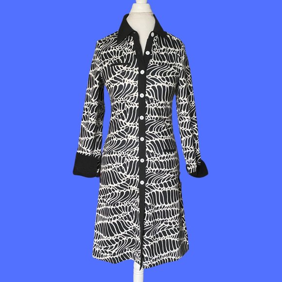 CK Bradley Dresses & Skirts - CK Bradley Black & Ivory Shirt Dress MED EUC